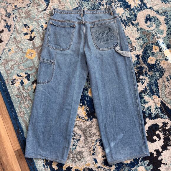Y2k Bugle Boy Light Wash Washed Baggy Denim Crop Jeans 35x28 - Picture 2 of 6